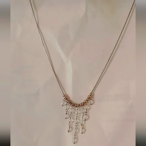 Vintage 925 Sterling Silver Beaded Dangling Design white Crystals Necklace - Picture 1 of 5